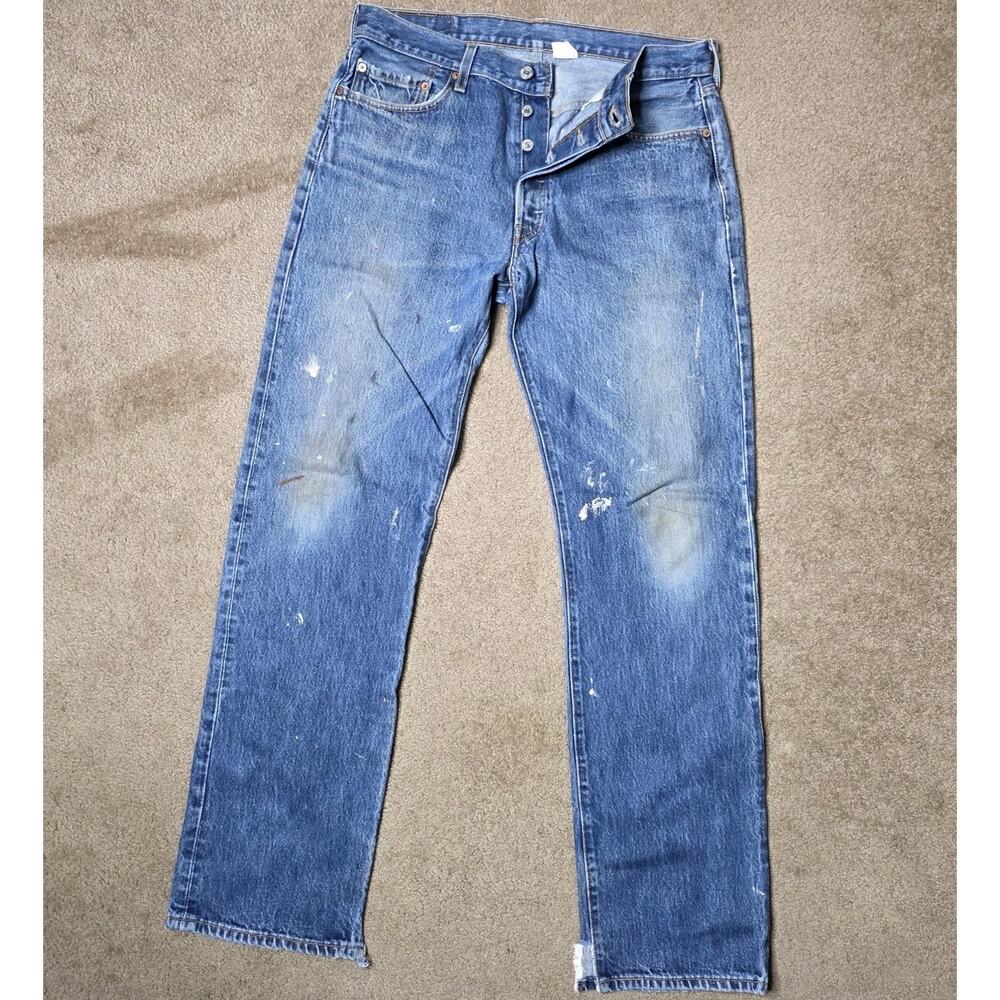 Levi's 501 Button Fly Jeans 34x34 Distressed Paint Splatter Workwear Thrashed